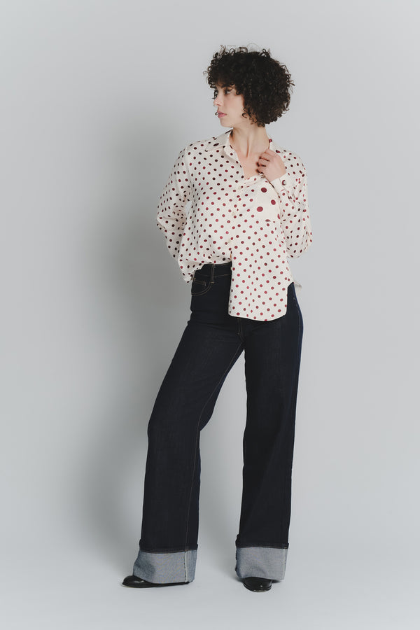Camicia a Pois Avorio Rosso Fiorentino Donna woman Barone firenze
