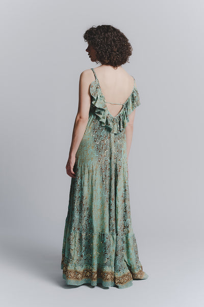 Long Turquoise Gipsy Dress with Thin Straps