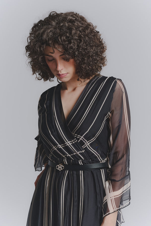 Black Long Silk Dress woman Barone firenze