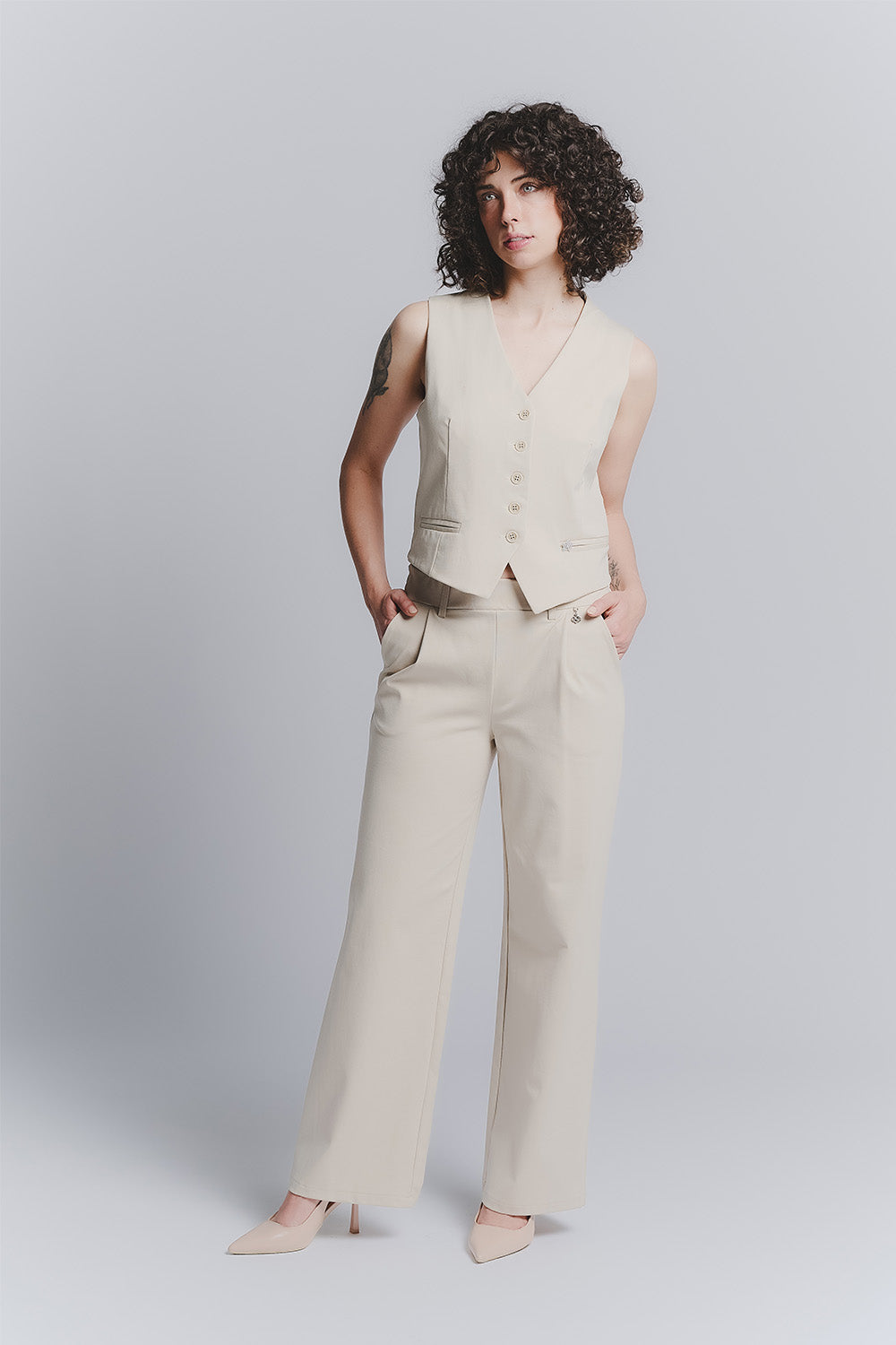 Pantalone Palazzo Shine Beige woman Barone firenze - 1