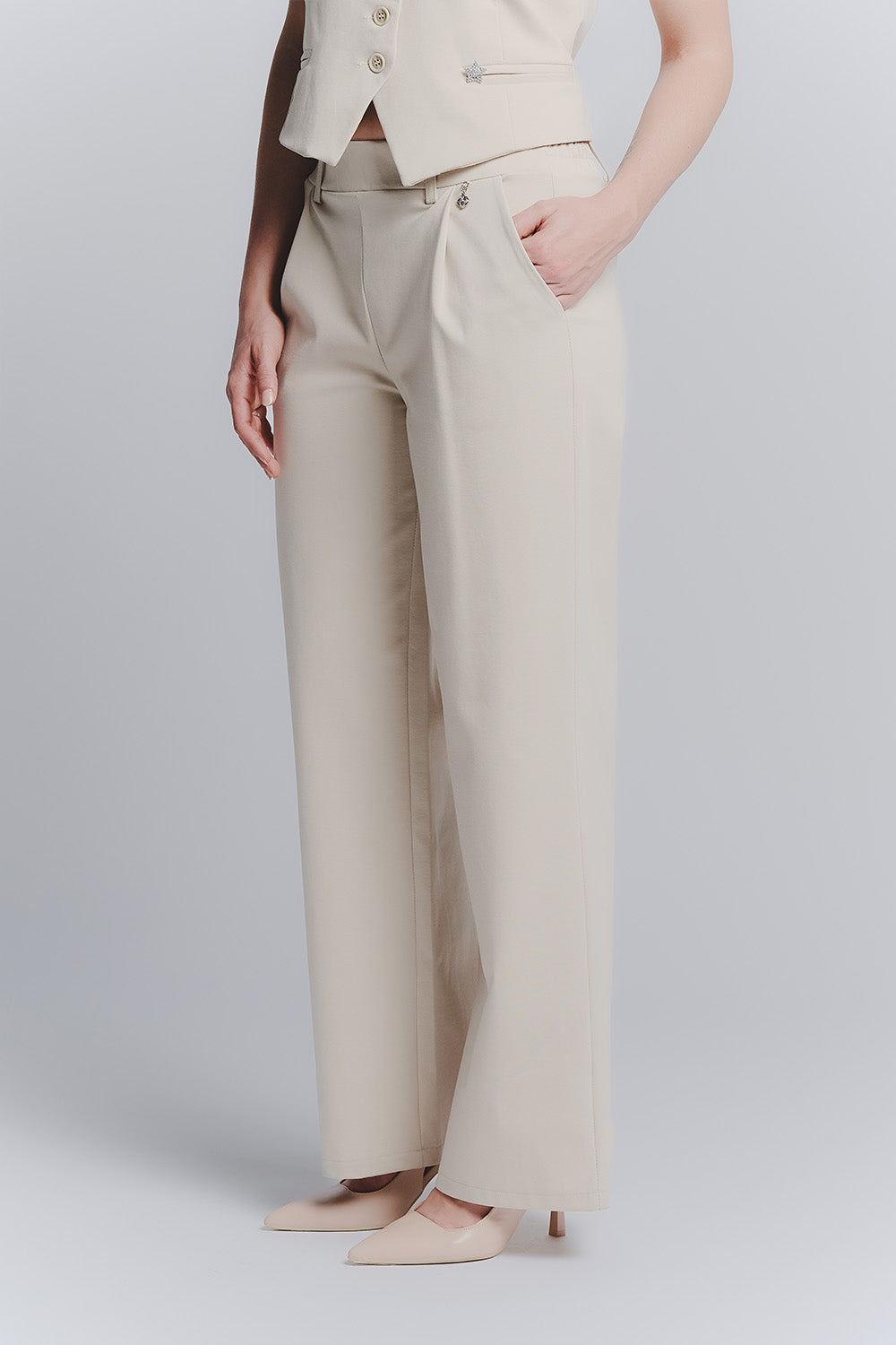 Pantalone Palazzo Shine Beige woman Barone firenze - 2