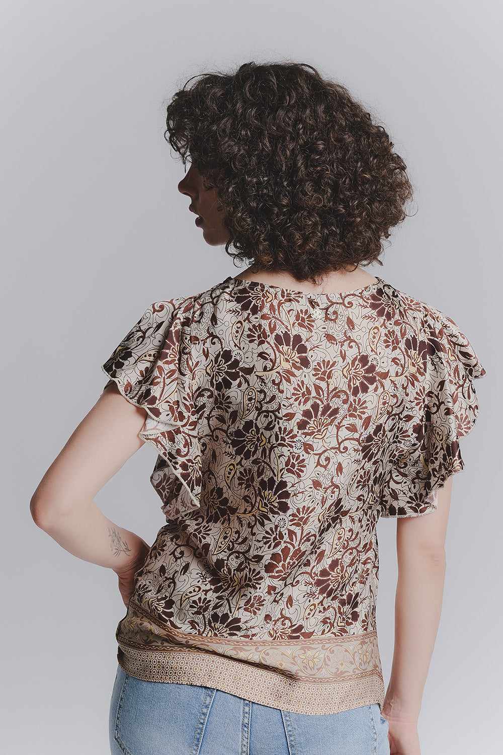 Mochaccino Ruffle Sleeve Blouse woman Barone firenze - 2