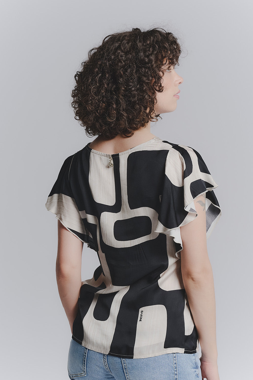 Black Ruffle Sleeve Blouse woman Barone firenze - 2
