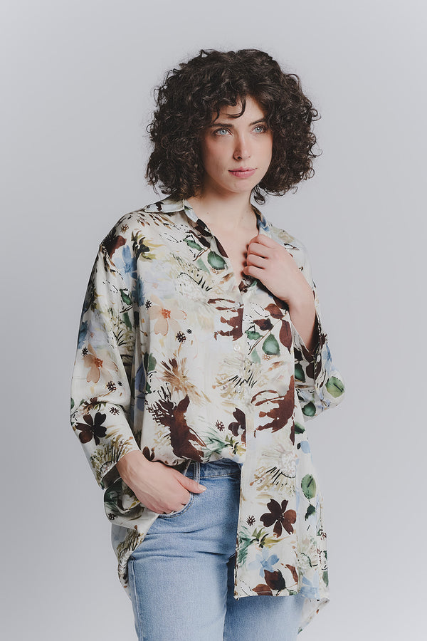 Blusa Bottoncini Fiori Celeste woman Barone firenze