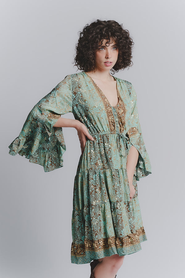 Turquoise Gipsy Short V-Neck Dress woman Barone firenze