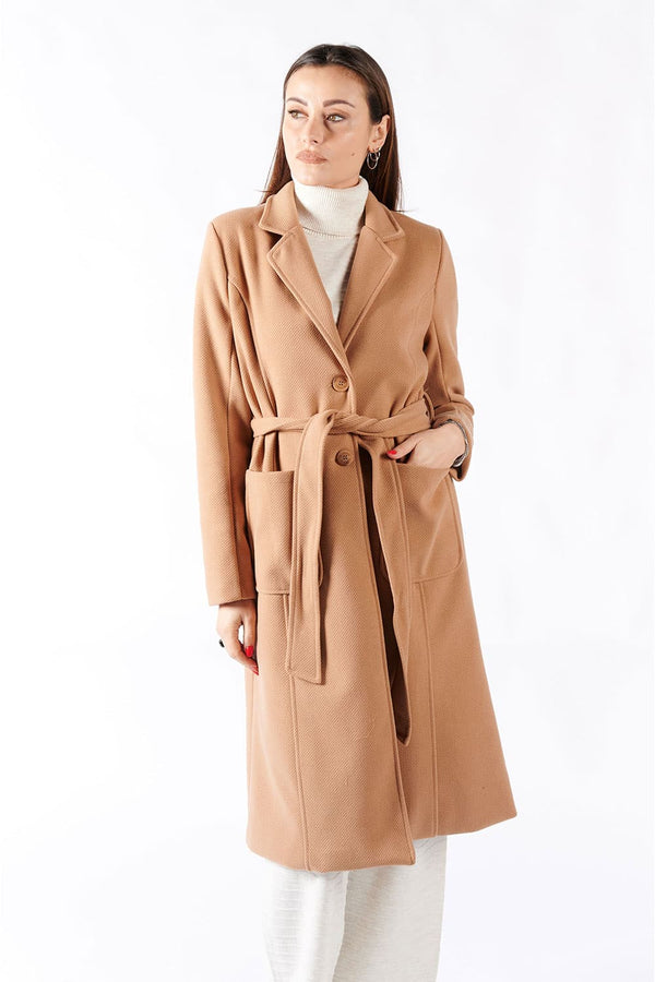 Camel Long Coat With Belt donna Barone firenze
