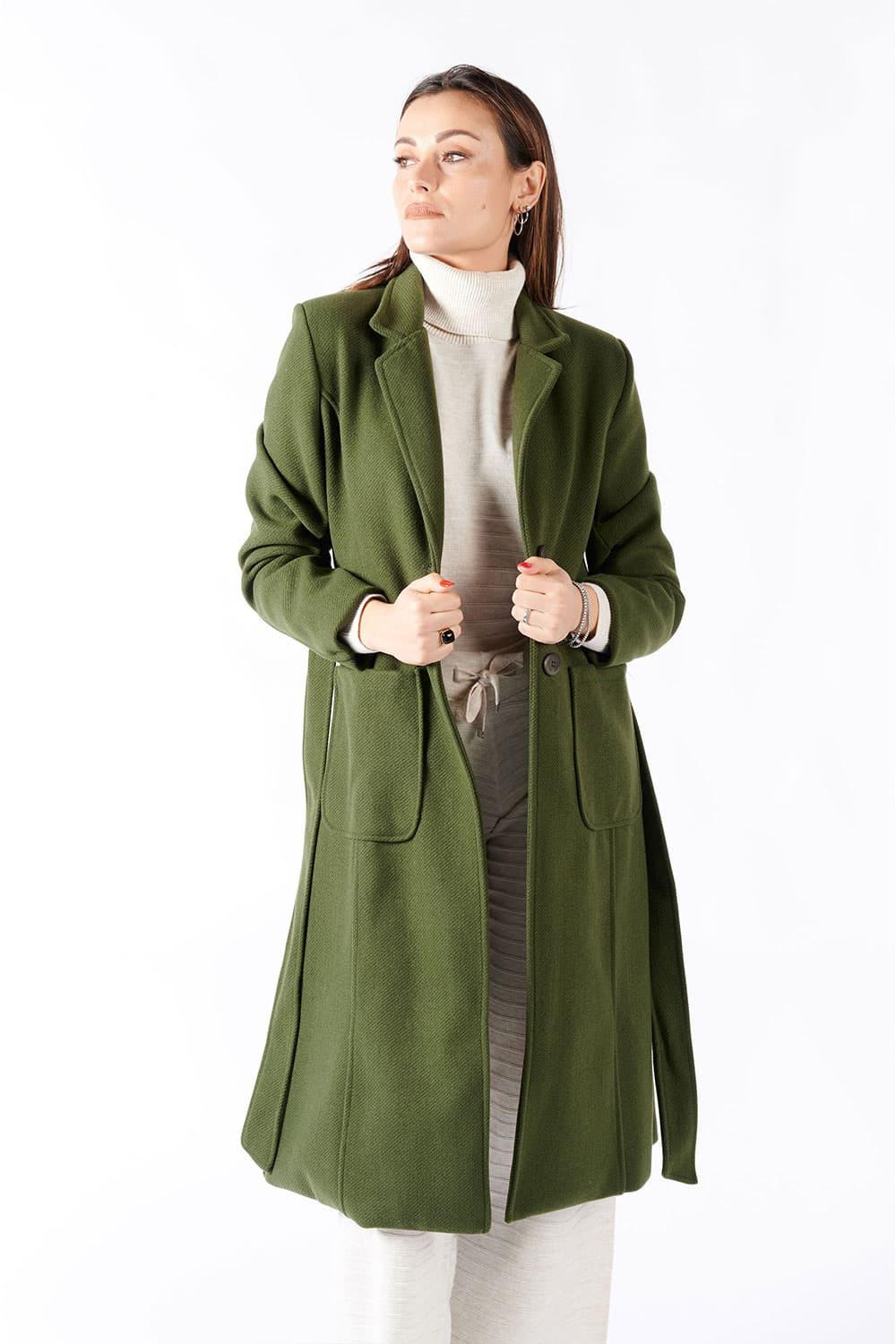 Green Long Coat With Belt woman Barone firenze - 1