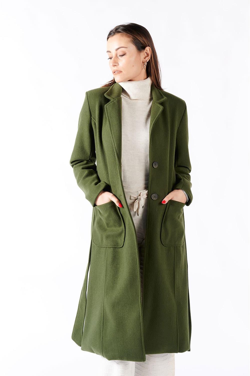 Green Long Coat With Belt woman Barone firenze - 2