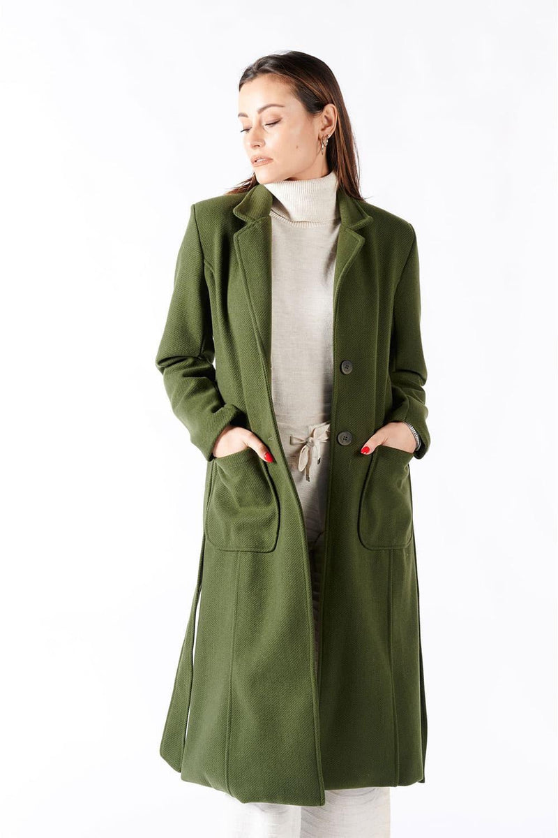 Green Long Coat With Belt woman Barone firenze - 2