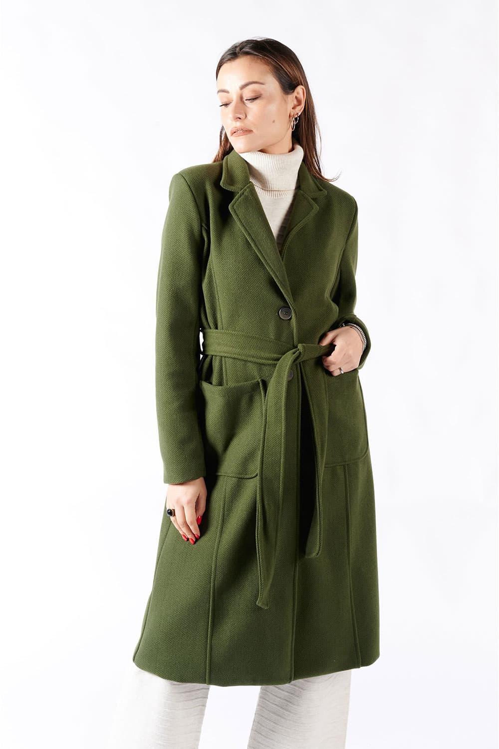 Green Long Coat With Belt woman Barone firenze - 4