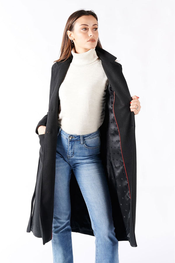 Long Black Coat With Belt donna Barone firenze