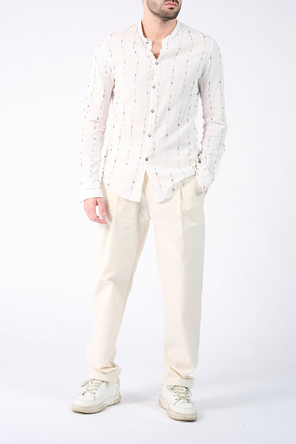 Korean Collar Shirt in Textured Cotton  Barone firenze