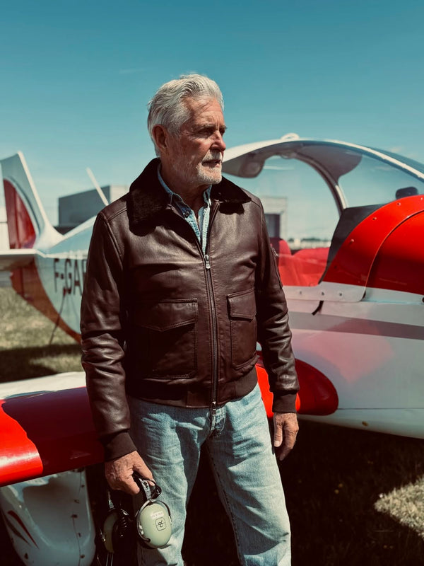 Aviator Dark Brown Leather Jacket uomo Barone firenze