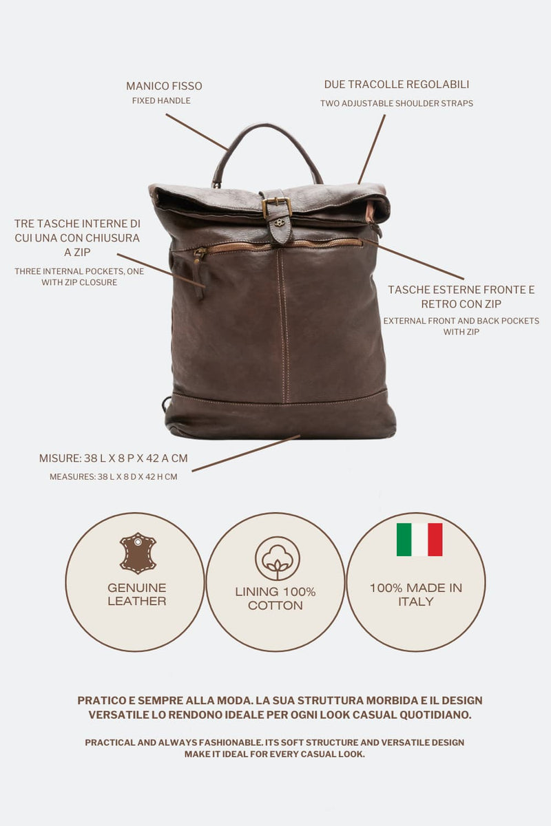 Grosseto Dark Brown Backpack unisex Barone firenze - 6