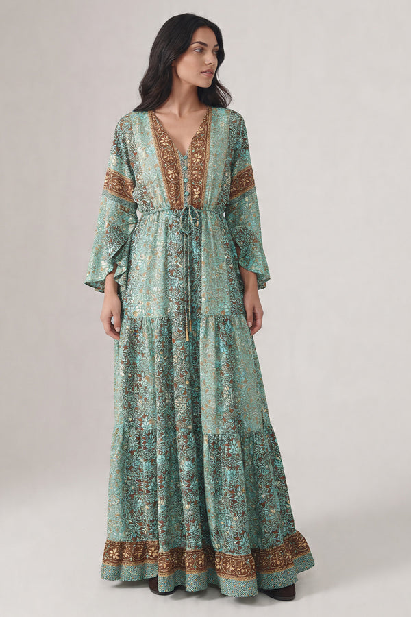 Abito Lungo Gipsy con Bottoncini Turchese woman Barone firenze