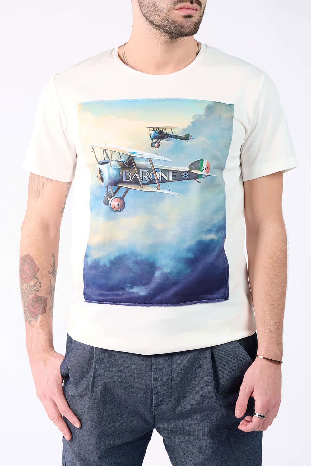 Men's T-Shirt Airplane Print man Barone firenze - 1