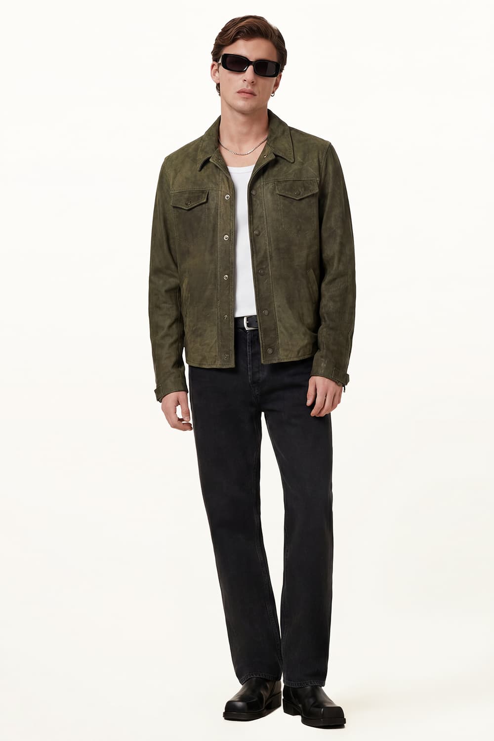 Ale oleato verde giacca uomo 100% vera pelle Made in Italy - Barone Firenze