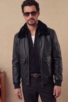 Aviator Black Leather Jacket man Barone firenze - 1