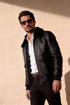 Aviator Black Leather Jacket man Barone firenze - 3
