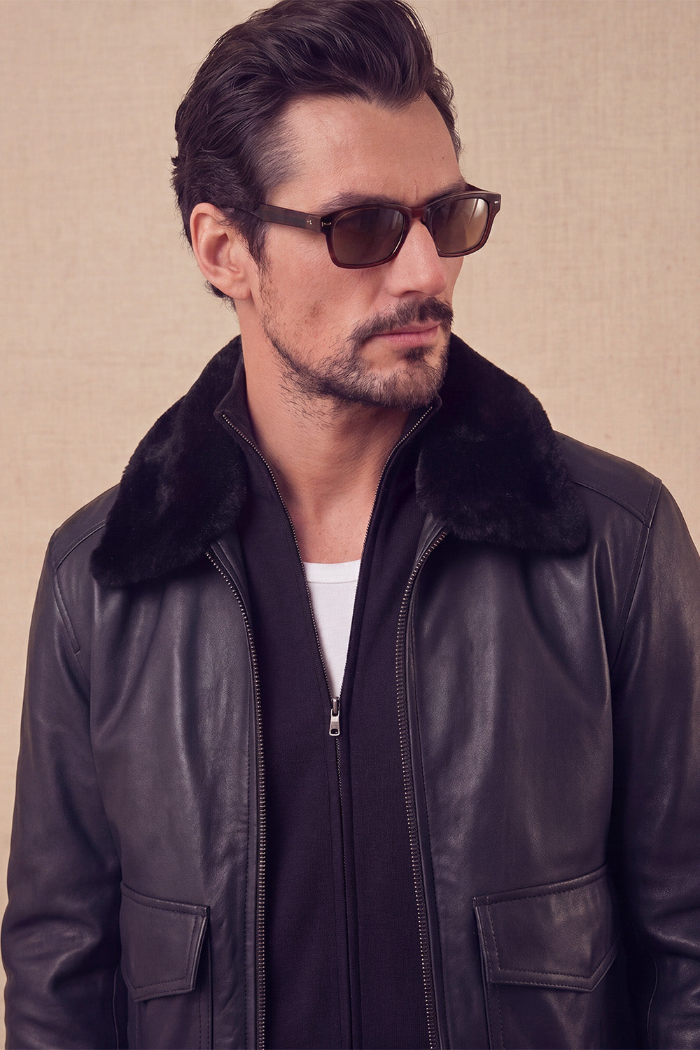 Aviator Black Leather Jacket man Barone firenze - 5