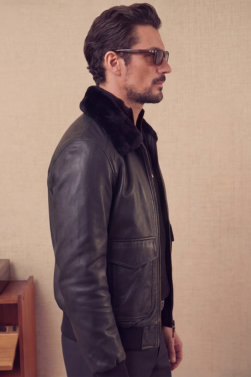 Aviator Black Leather Jacket man Barone firenze - 8