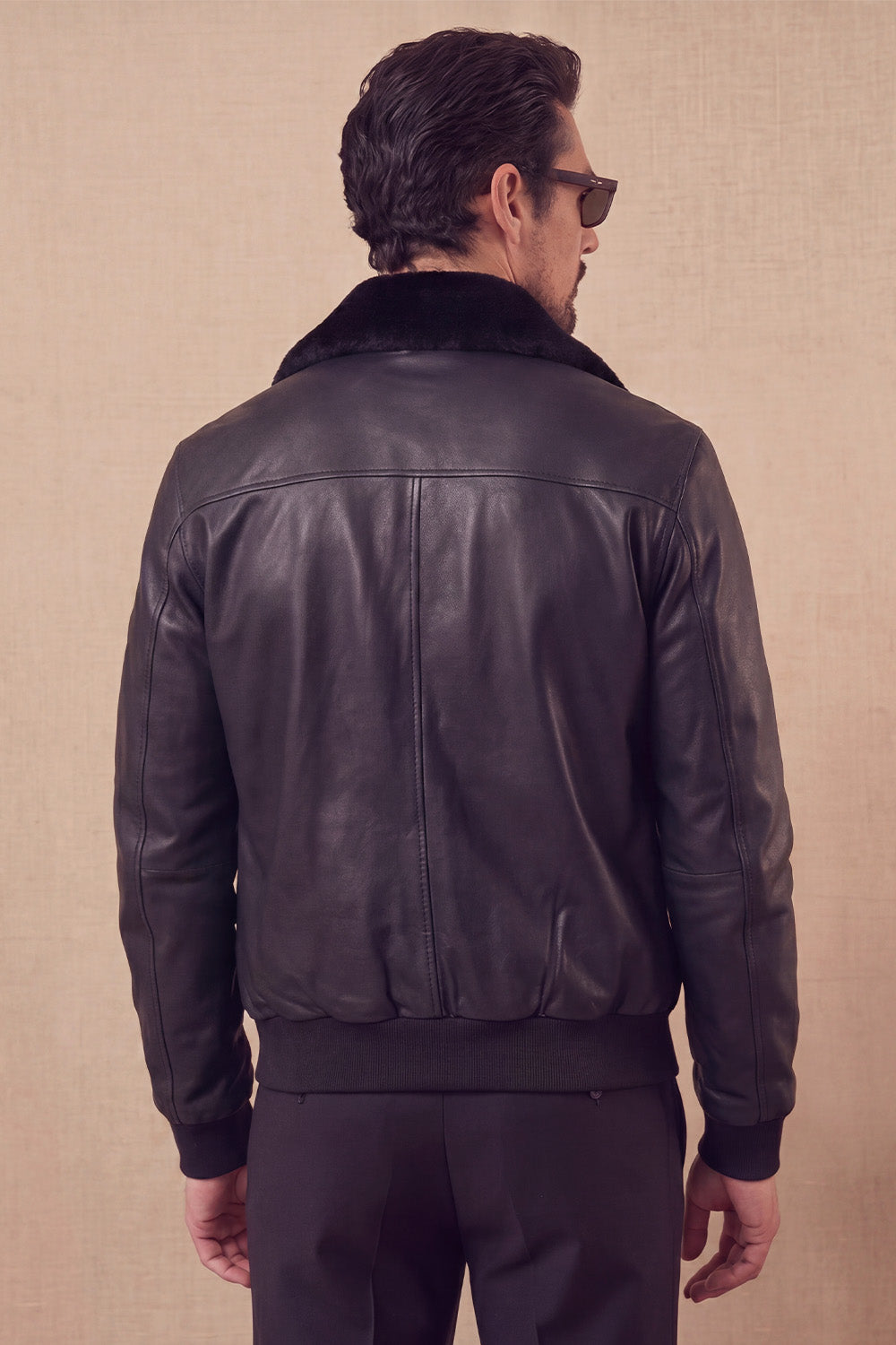 Aviator Black Leather Jacket man Barone firenze - 15
