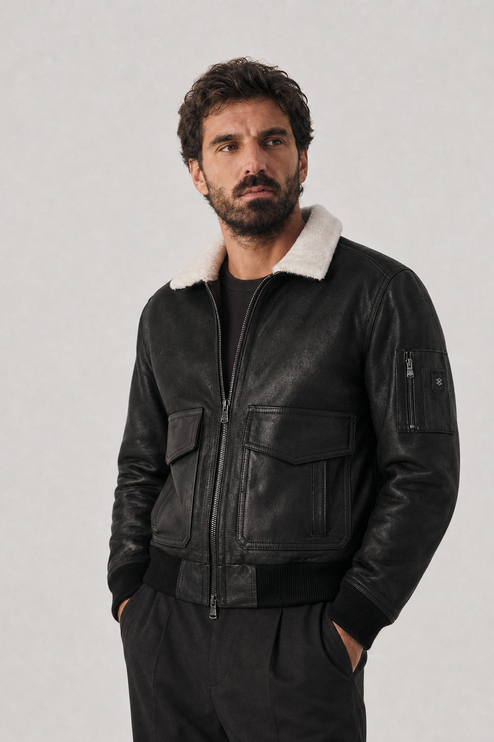 Aviator Shearling Style Black man Barone firenze - 3