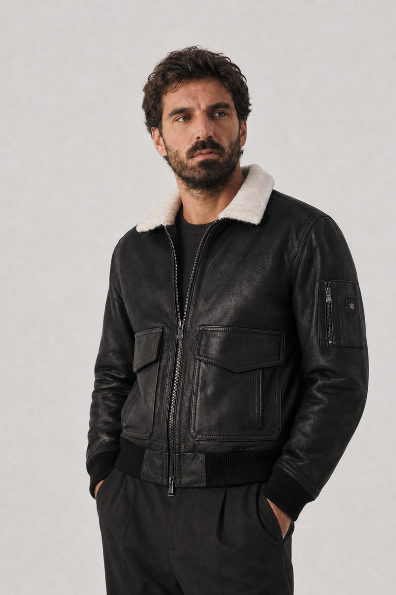 Aviator Shearling Style Black man Barone firenze - 3