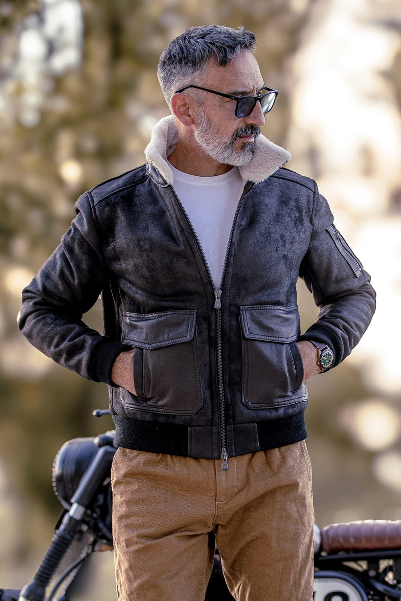 Aviator Shearling Style Black man Barone firenze - 1