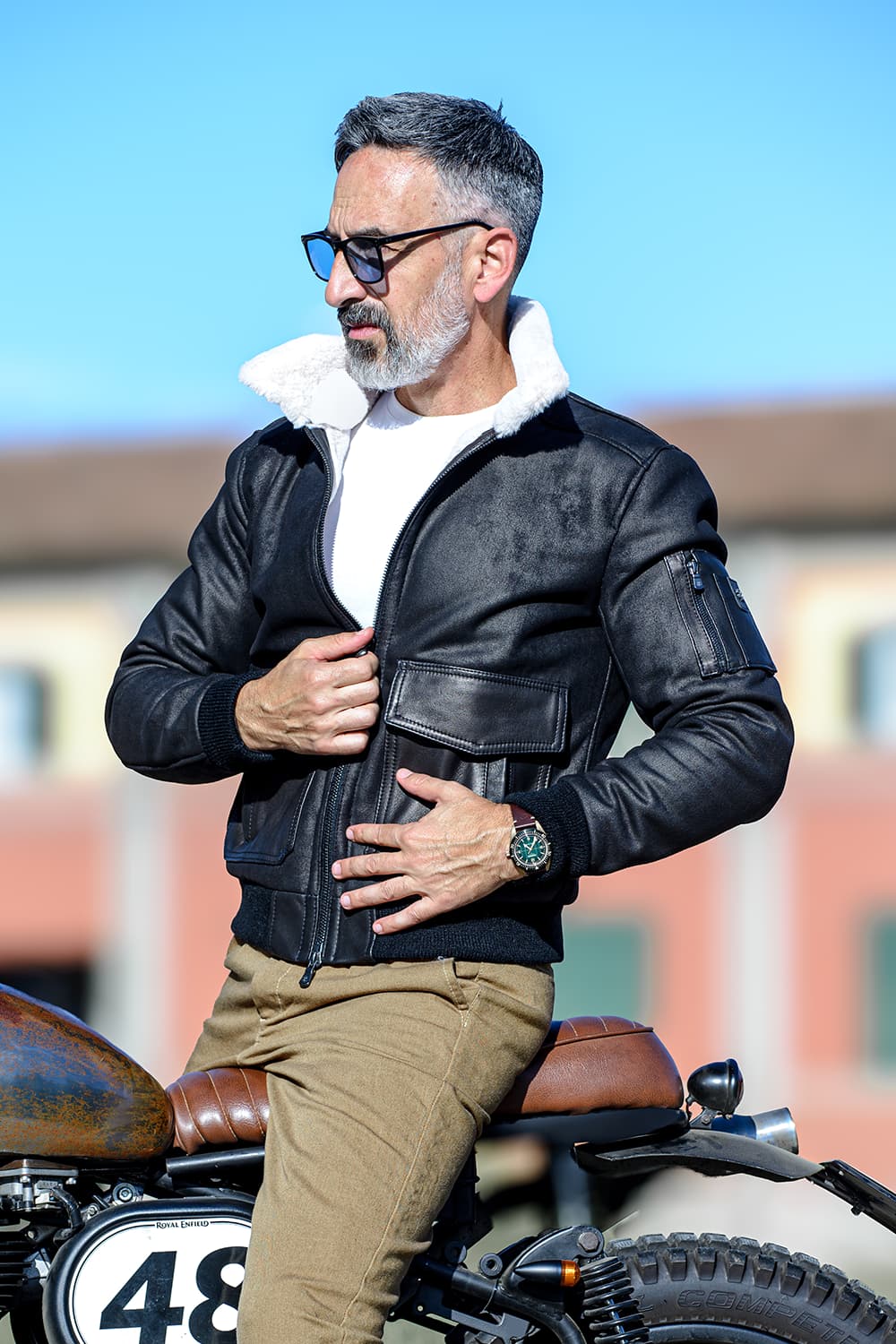 Aviator Shearling Style Black man Barone firenze - 6
