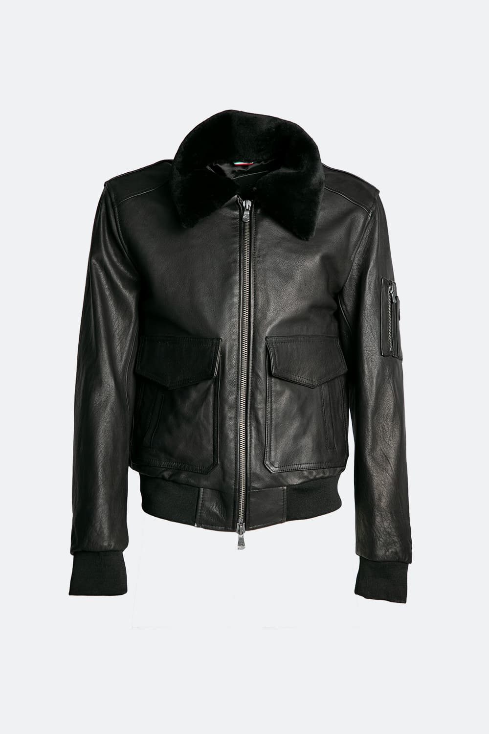 Aviator Black Leather Jacket man Barone firenze - 2