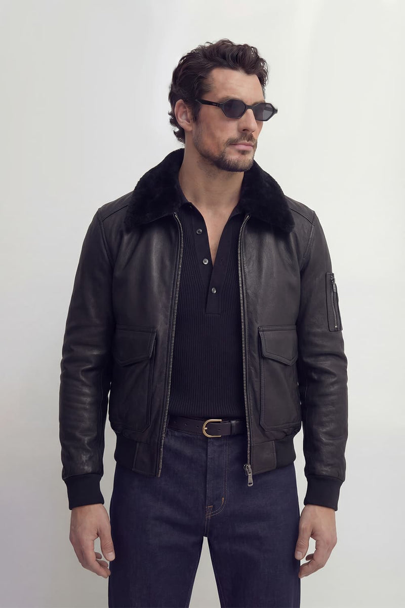 Aviator Black Leather Jacket man Barone firenze - 4
