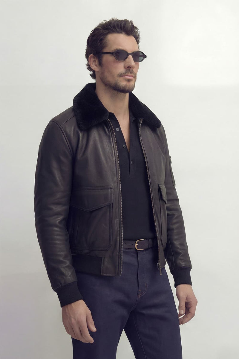 Aviator Black Leather Jacket man Barone firenze - 7