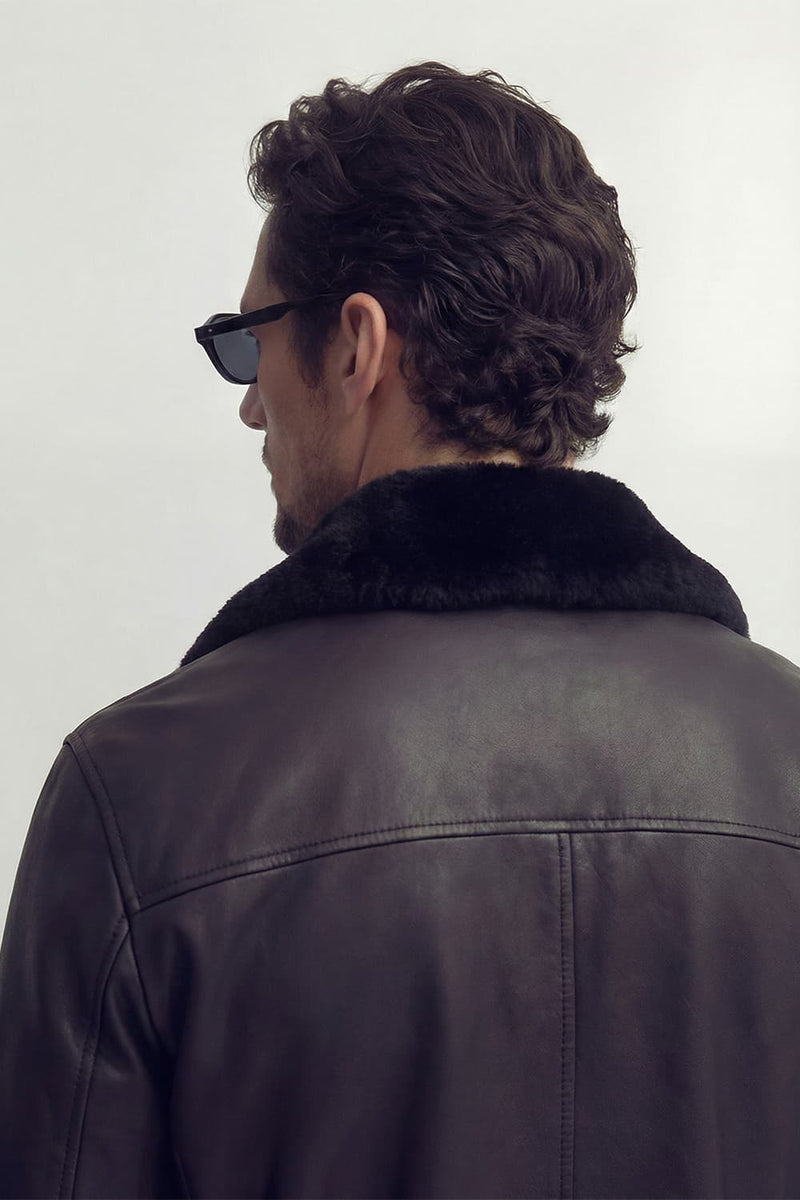 Aviator Black Leather Jacket man Barone firenze - 14