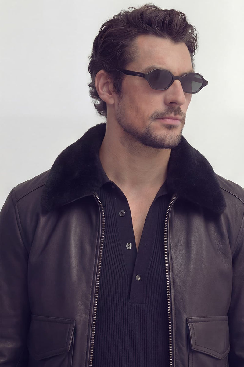 Aviator Black Leather Jacket man Barone firenze - 12