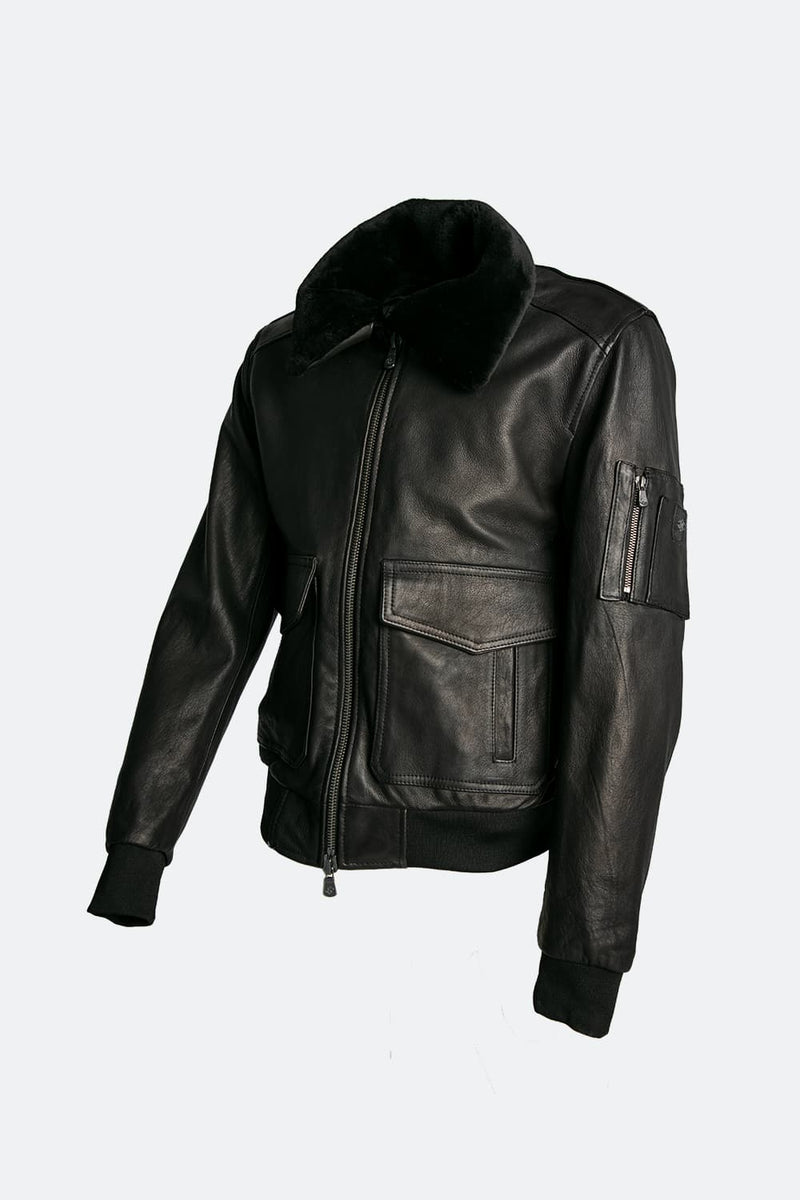 Aviator Black Leather Jacket man Barone firenze - 9