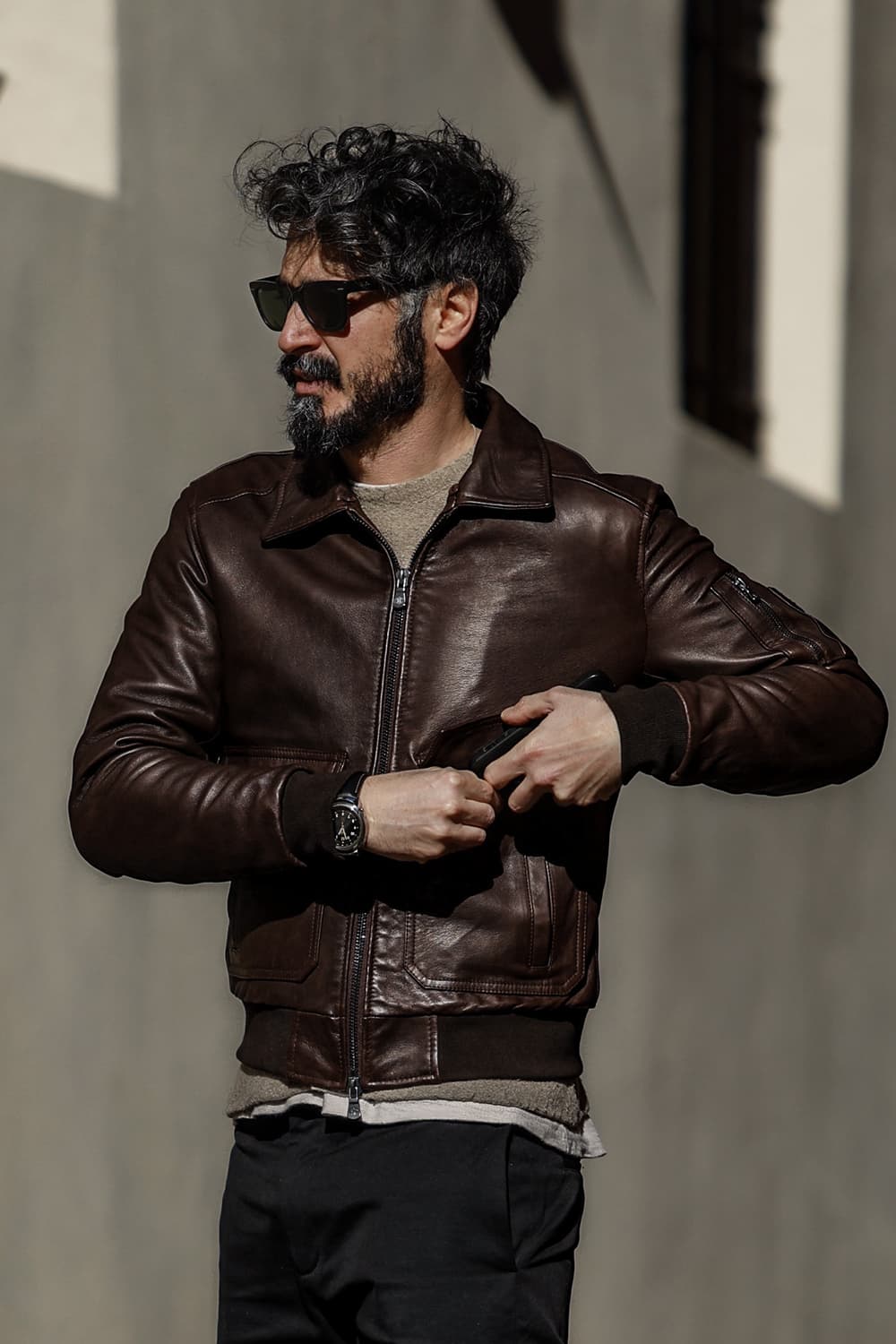 Aviator Dark Brown Leather Jacket man Barone firenze - 9
