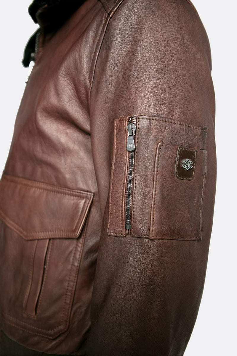 Aviator Dark Brown Leather Jacket man Barone firenze - 14