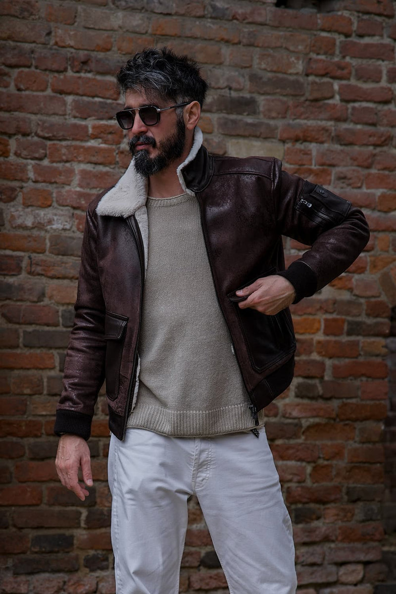 Aviator Shearling Style Dark Brown man Barone firenze - 10