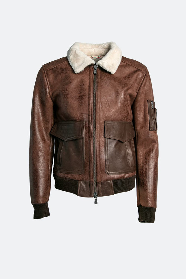 Aviator Shearling Style Dark Brown uomo Barone firenze