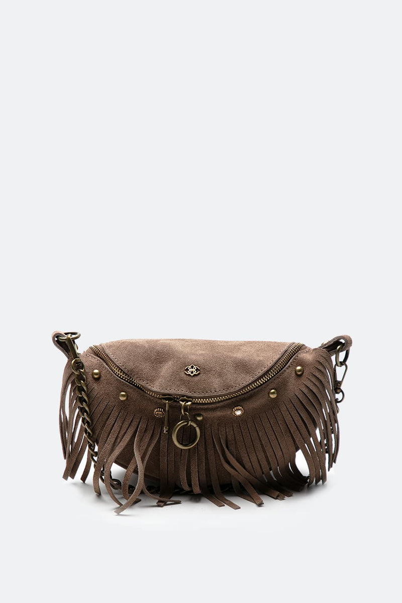 Bea Studded Suede Pouch Taupe woman Barone firenze - 1