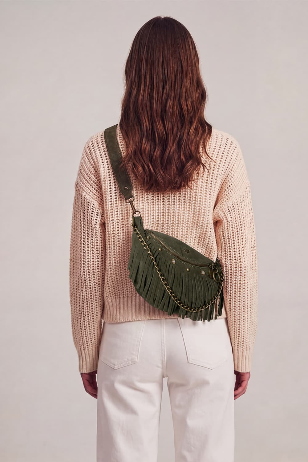 Bea Studded Suede Pouch Green woman Barone firenze - 4