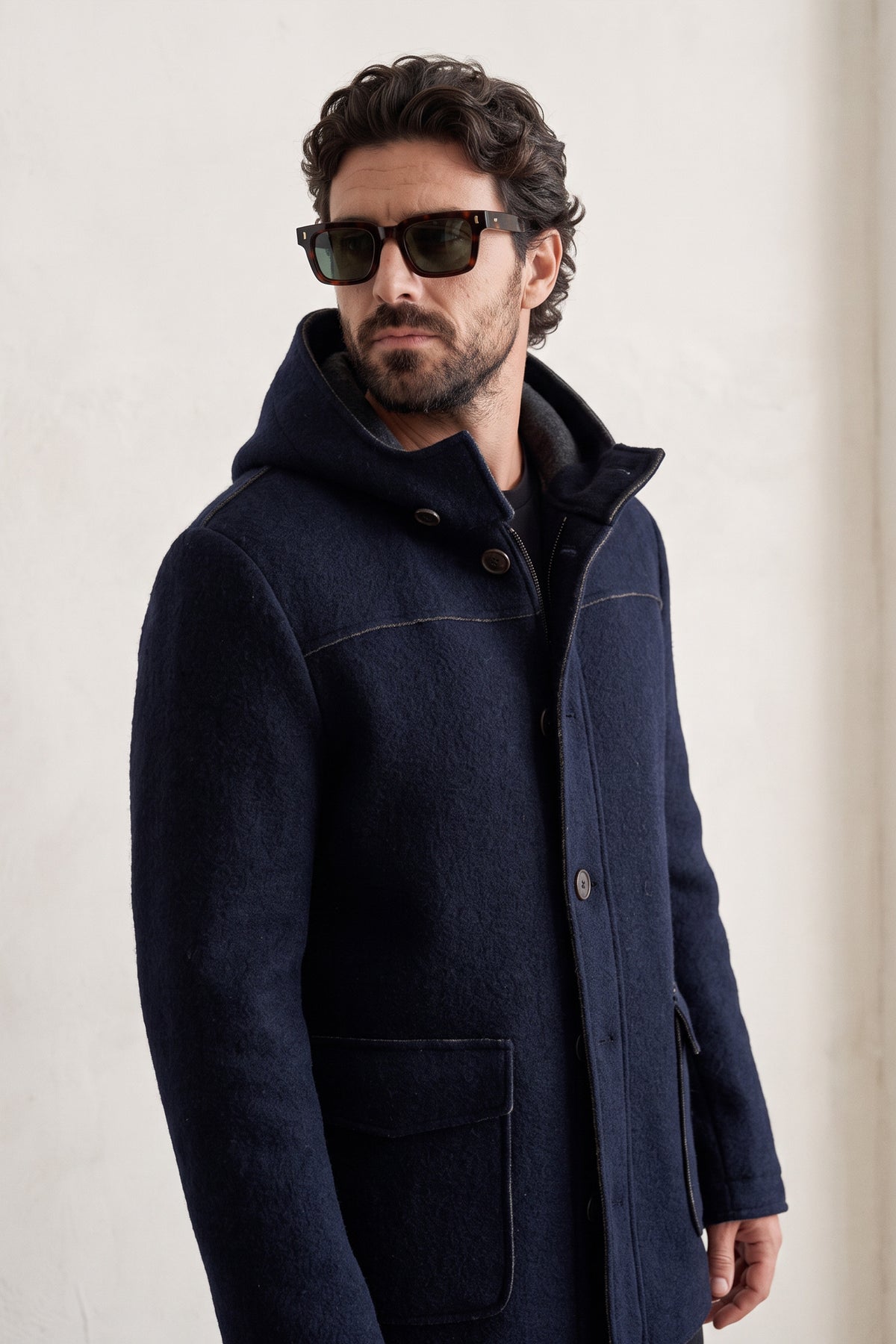 Cappotto Classico Uomo Lana con Cappuccio man Barone firenze - 2