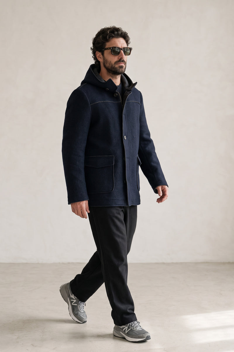 Cappotto Classico Uomo Lana con Cappuccio man Barone firenze - 3
