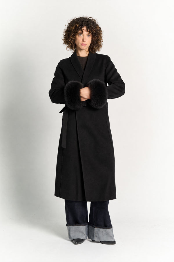Cappotto Lungo Con Cintura e Manicotti Nero woman Barone firenze