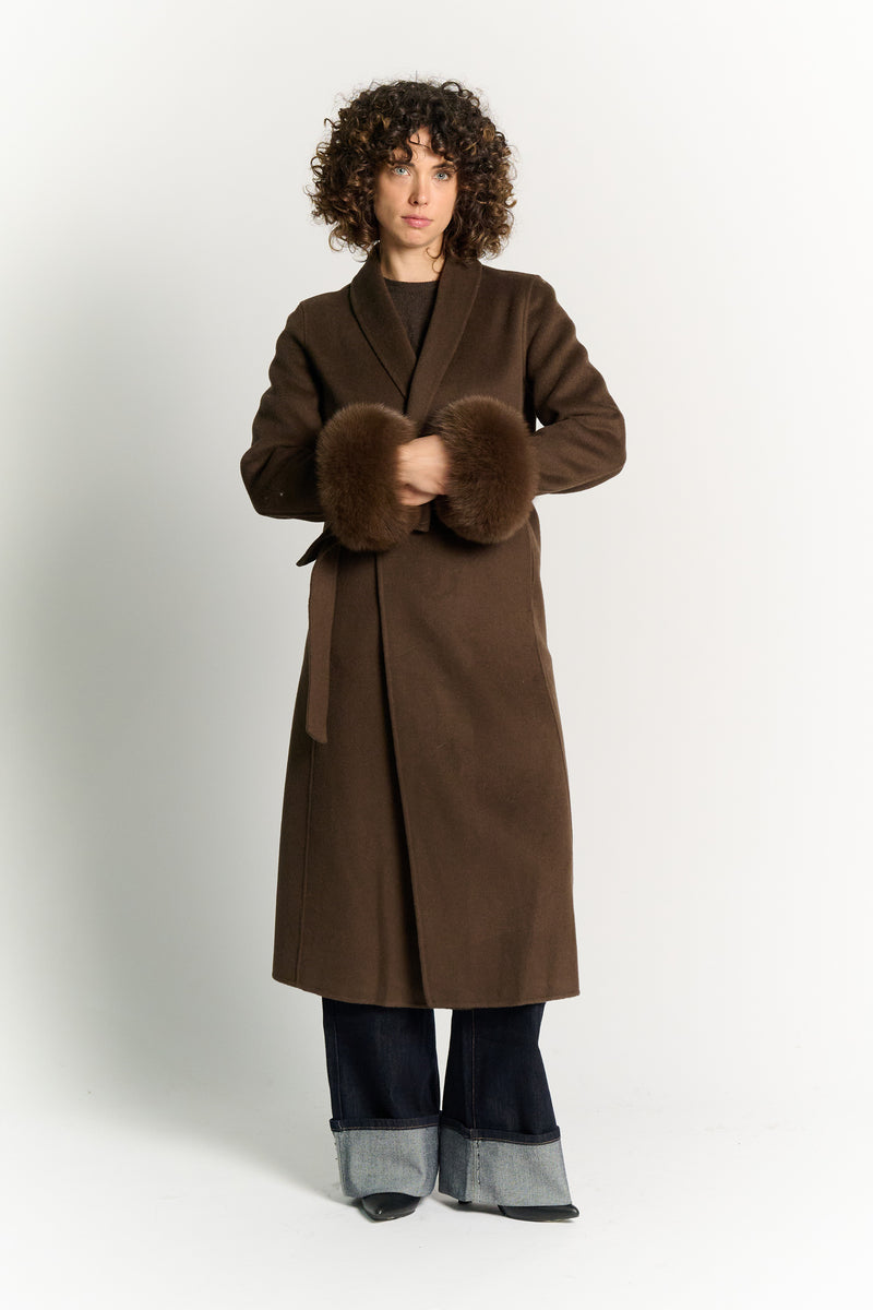 Cappotto Lungo Con Cintura e Manicotti Testa di Moro woman Barone firenze - 1
