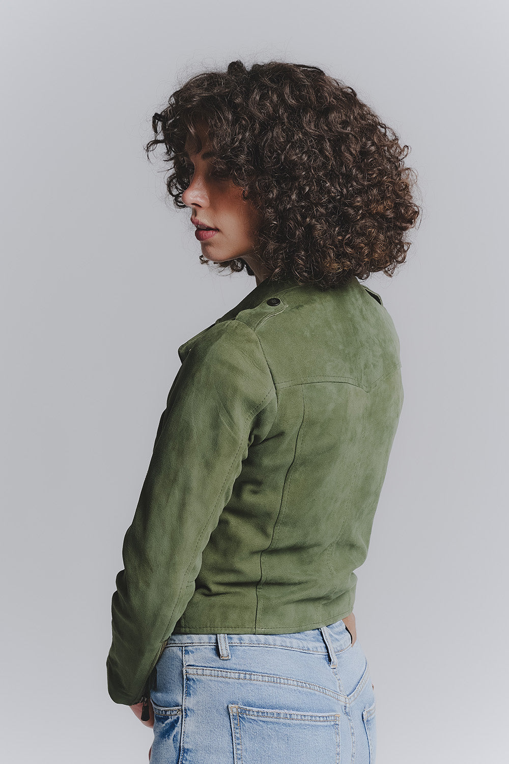 Women's Nail Biker Jacket Green Suede woman Barone firenze - 3