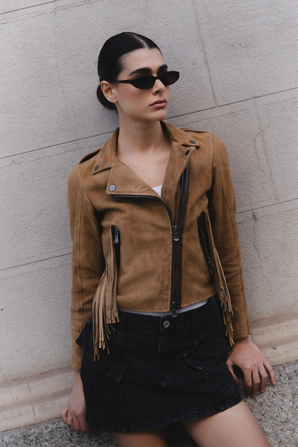 Women’s Suede Fringe Biker Jacket woman Barone firenze - 1