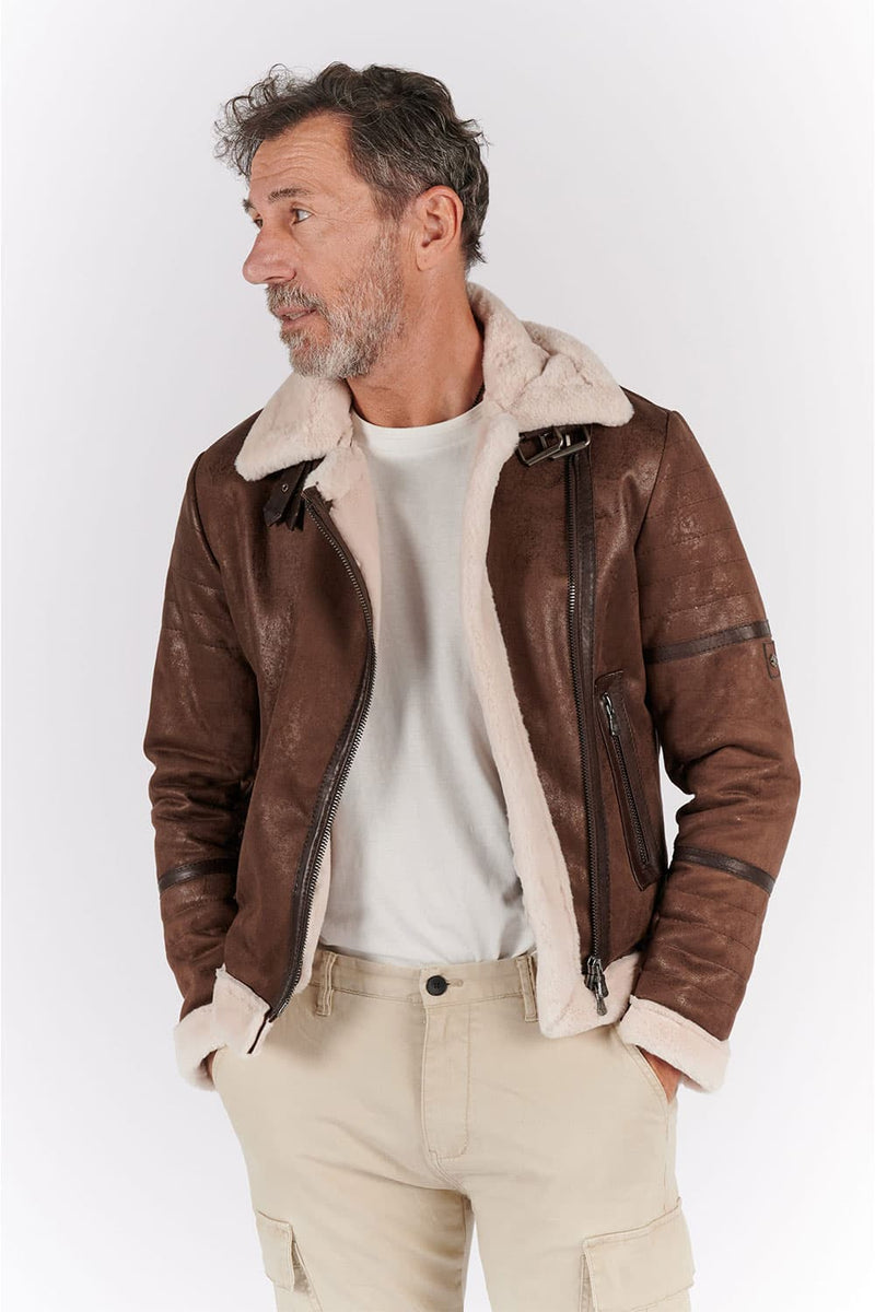 Chiodo Shearling Style Dark Brown unisex Barone firenze - 4