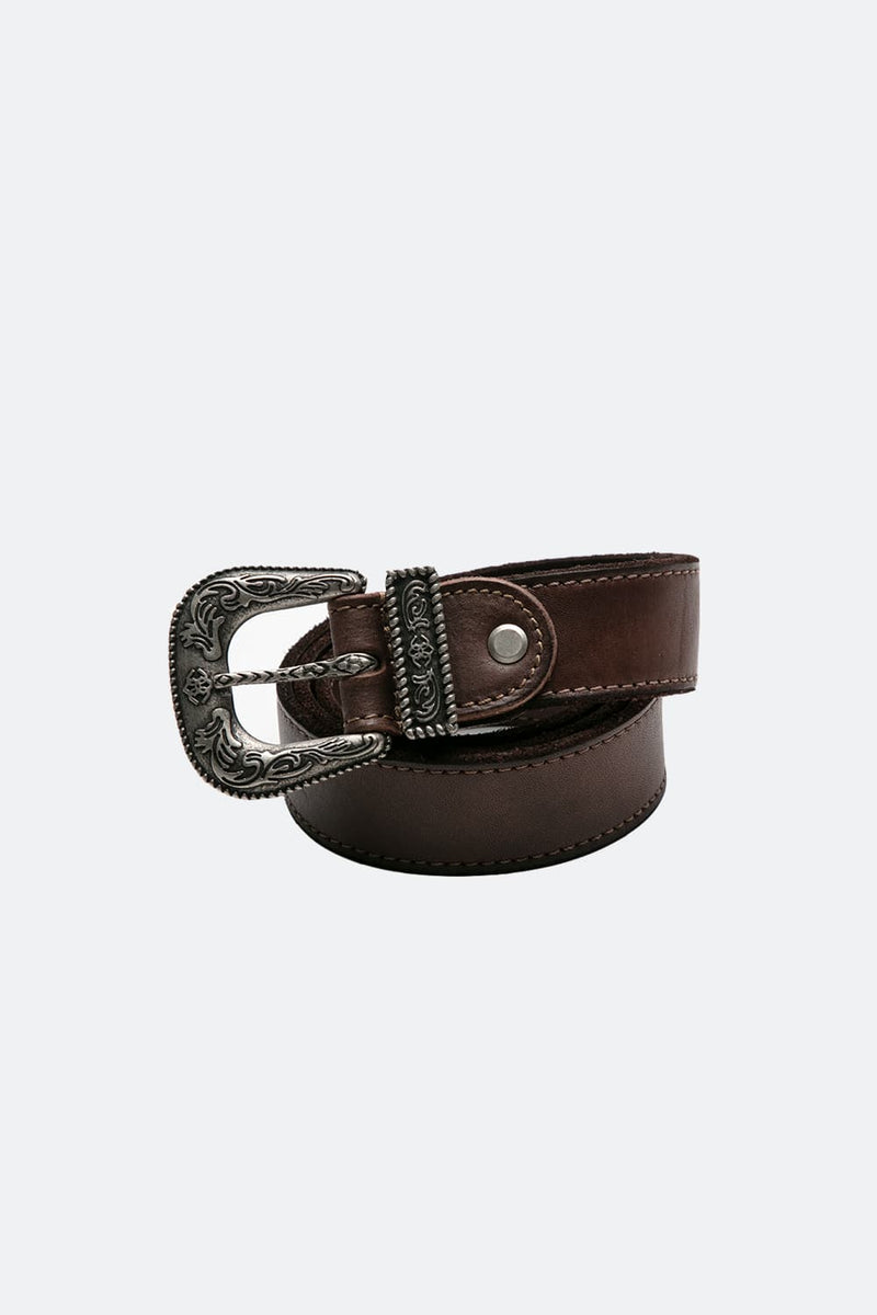 Dallas Men's Belt Dark Brown/Silver unisex Barone firenze - 1